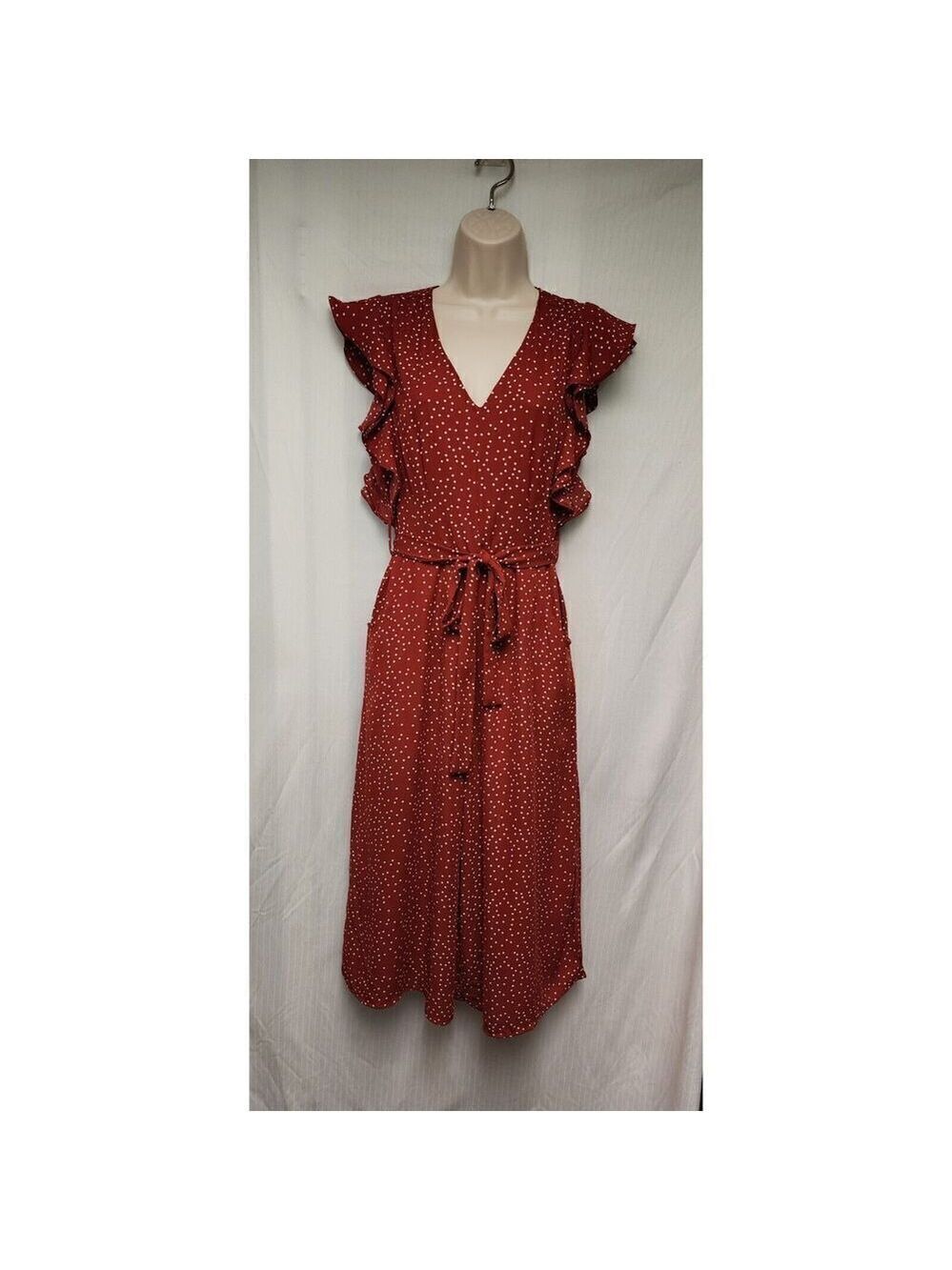 She+ SKY Polka-Dots Sleeveless V-Neck Cutout Back Color Red/White Romper Size M - Picture 5 of 8